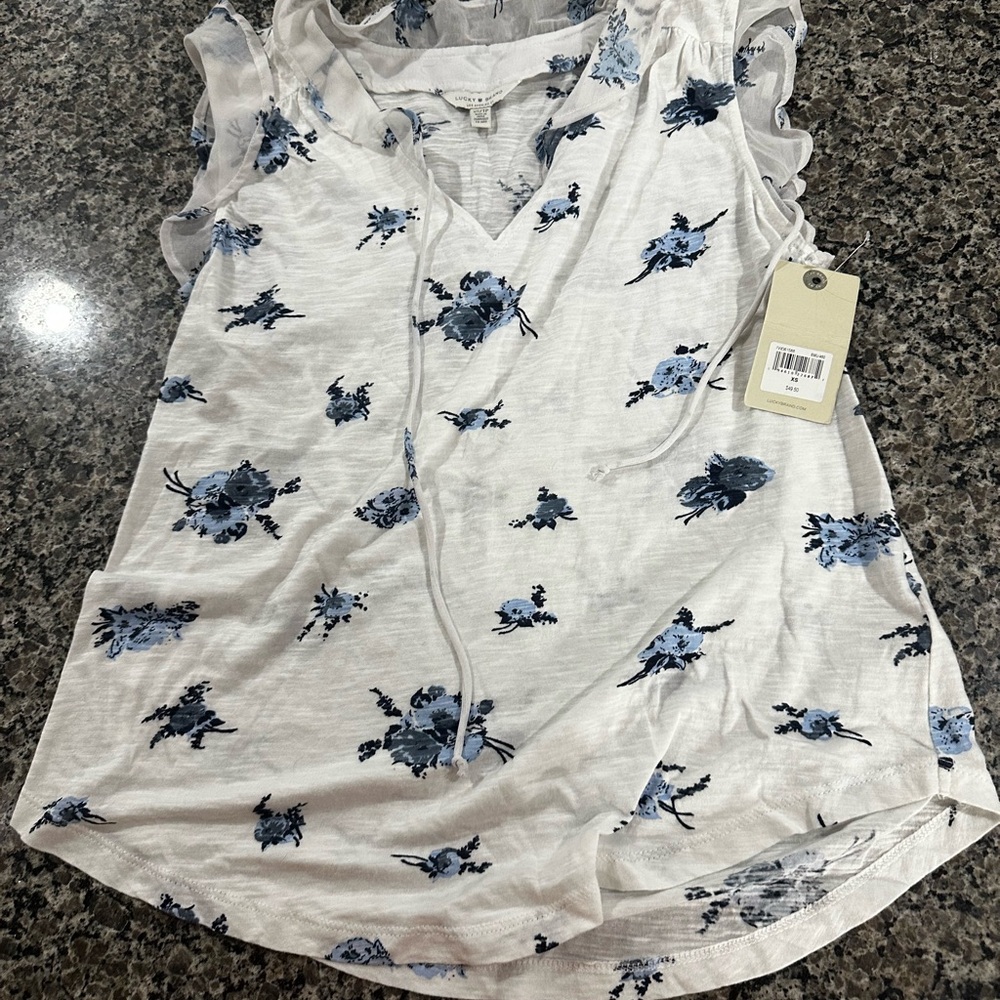 Lucky Brand White and Blue Floral Blouse